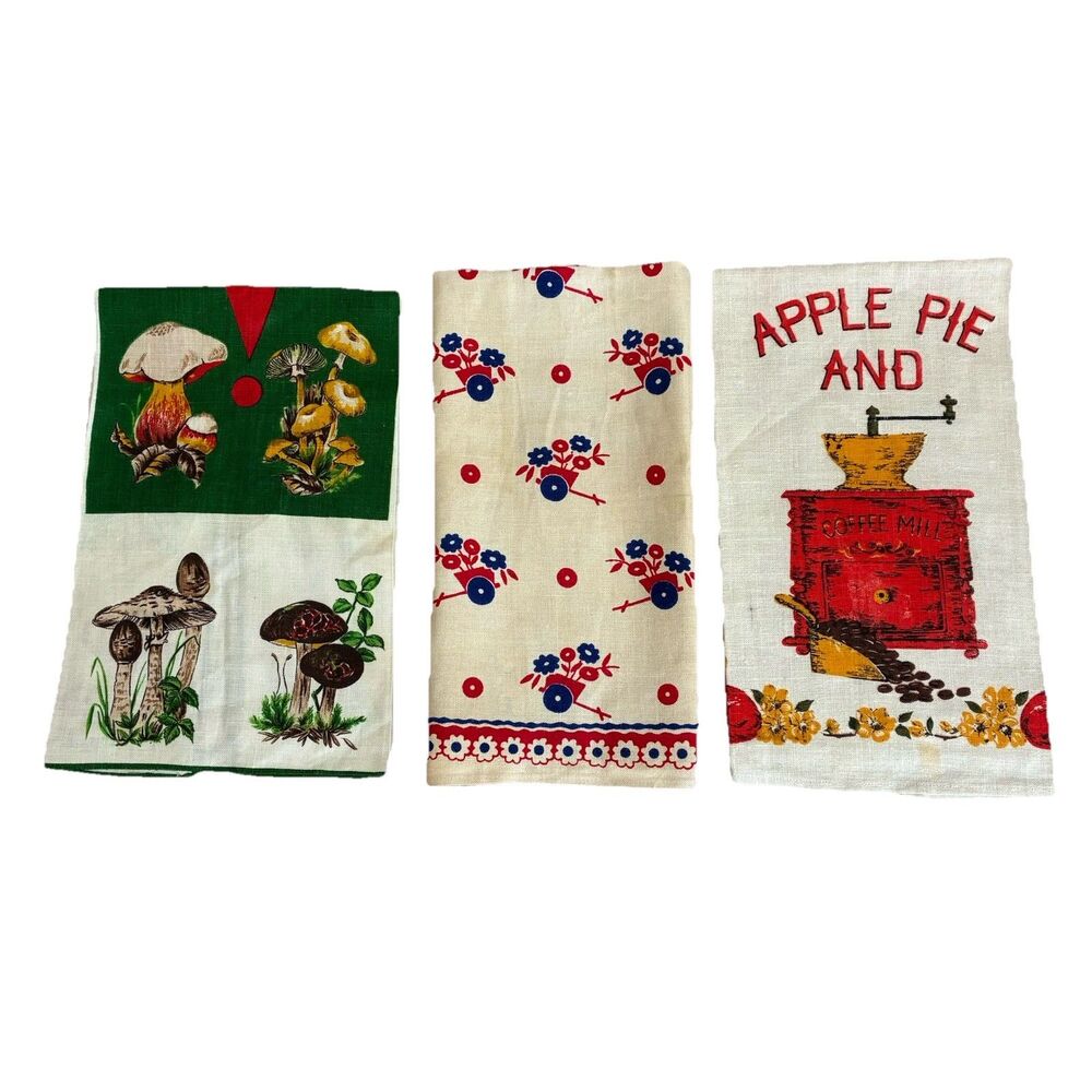 Lot of 3 Vintage Linen Tea Hand Towels Kitchen Decor Kreier Cottagecore
